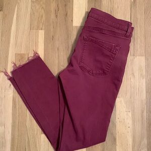 𝅺express Ankle Leggings Mid Rise Distressed Maroon Jeans Women’s 4